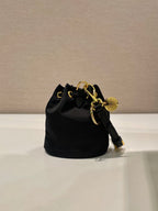 PRADA MINI BUCKET BAG 10 IN BLACK RE-NYLON AND SAFFIANO LEATHER STRAP