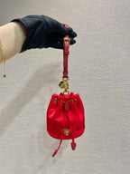 PRADA MINI BUCKET BAG 10 IN RED RE-NYLON AND SAFFIANO LEATHER STRAP