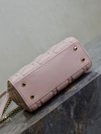 DIOR MINI LADY BAG 17 IN BABY PINK QUILTED MACROCANNAGE CALFSKIN SWAMP YELLOW STRAP