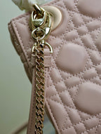 DIOR MINI LADY BAG 17 IN BABY PINK QUILTED MACROCANNAGE CALFSKIN SWAMP YELLOW STRAP