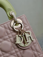 DIOR MINI LADY BAG 17 IN BABY PINK QUILTED MACROCANNAGE CALFSKIN SWAMP YELLOW STRAP