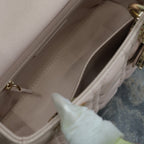 DIOR MEDIUM LADY BAG 20 IN BABY PINK QUILTED MACROCANNAGE CALFSKIN SWAMP YELLOW STRAP