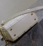DIOR MINI LADY BAG 17 IN WHITE QUILTED MACROCANNAGE CALFSKIN BLACK STRAP