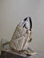 DIOR MINI LADY BAG 17 IN WHITE QUILTED MACROCANNAGE CALFSKIN BLACK STRAP