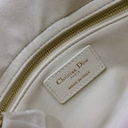 DIOR LADY BAG 20 IN WHITE QUILTED MACROCANNAGE CALFSKIN BLACK STRAP