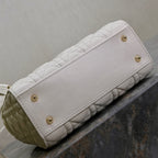DIOR LADY BAG 20 IN WHITE QUILTED MACROCANNAGE CALFSKIN BLACK STRAP