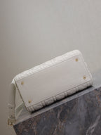 DIOR MEDIUM LADY BAG 24 IN WHITE QUILTED MACROCANNAGE CALFSKIN BLACK STRAP