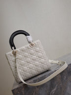 DIOR MEDIUM LADY BAG 24 IN WHITE QUILTED MACROCANNAGE CALFSKIN BLACK STRAP