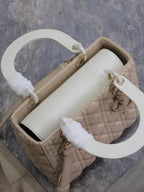 DIOR MEDIUM LADY BAG 24 IN POWDER BEIGE QUILTED MACROCANNAGE CALFSKIN METAL CHARM