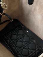 DIOR MEDIUM TOUJOURS BAG 28 IN BEIGE CANNAGE CALFSKIN BLACK STRAP