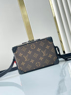 LOUIS VUITTON MINI SOFT TRUNK 18 IN BROWN MONOGRAM CANVAS RED ORANGE CHAIN