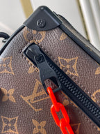 LOUIS VUITTON MINI SOFT TRUNK 18 IN BROWN MONOGRAM CANVAS RED ORANGE CHAIN