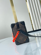 LOUIS VUITTON MINI SOFT TRUNK 18 IN BROWN MONOGRAM CANVAS RED ORANGE CHAIN