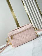LOUIS VUITTON POCHETTE MÉTIS EAST WEST 21 IN PINK OPALE MONOGRAM ECLIPSE CANVAS GOLD BUCKLE