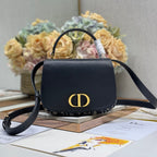 DIOR SMALL 19 MONTAIGNE AVENUE TOP HANDLE BAG BLUE  OBLIQUE JACQUARD AND BLACK SMOOTH CALFSKIN