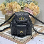 DIOR SMALL CARO BACKPACK 20 IN BLACK MACROCANNAGE LAMBSKIN