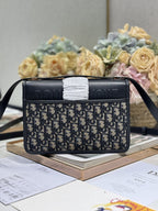 DIOR MONTAIGNE EAST-WEST BAG 24 IN BLACK LAMBSKIN AND MONOGRAM OBLIQUE JACQUARD