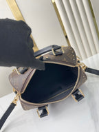 LOUIS VUITTON SPEEDY TRUNK 20 IN BROWN MONOGRAM CANVAS AND BLACK CALFSKIN TRIM GOLD BUCKLE