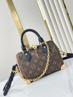 LOUIS VUITTON SPEEDY TRUNK 20 IN BROWN MONOGRAM CANVAS AND BLACK CALFSKIN TRIM GOLD BUCKLE