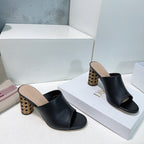 DIOR ICON HEELED SLIDE BLACK CALFSKIN 95 MM