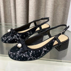 DIOR PEARL MARY JANE SLINGBACKS IN BLACK MIX WHITE TWEED 30 MM