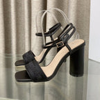 DIOR DWAY HIGH HEEL EMBROIDERED SANDAL BLACK CALFSKIN 95 MM