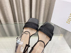DIOR DWAY HIGH HEEL EMBROIDERED SANDAL BLACK CALFSKIN 95 MM
