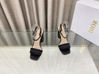 DIOR DWAY HIGH HEEL EMBROIDERED SANDAL BLACK CALFSKIN 95 MM