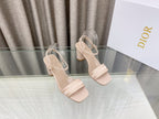 DIOR DWAY HIGH HEEL EMBROIDERED SANDAL LIGHT PINK CALFSKIN 75 MM