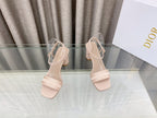 DIOR DWAY HIGH HEEL EMBROIDERED SANDAL LIGHT PINK CALFSKIN 75 MM