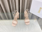DIOR DWAY HIGH HEEL EMBROIDERED SANDAL LIGHT PINK CALFSKIN 95 MM