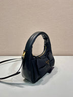 PRADA BOW HOBO BAG 22 IN BLACK RE-NYLON AND LAMBSKIN