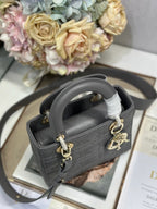 DIOR LADY SMALL BAG 20 IN GREY MACROCANNAGE LAMBSKIN GOLD HARDWARE