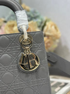 DIOR LADY SMALL BAG 20 IN GREY MACROCANNAGE LAMBSKIN GOLD HARDWARE