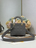 DIOR LADY SMALL BAG 20 IN GREY MACROCANNAGE LAMBSKIN GOLD HARDWARE
