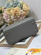 DIOR LADY SMALL BAG 24 IN GREY MACROCANNAGE LAMBSKIN GOLD HARDWARE