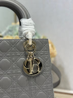 DIOR LADY SMALL BAG 24 IN GREY MACROCANNAGE LAMBSKIN GOLD HARDWARE