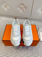 HERMES BOUNCING SNEAKER IN WHITE GRAPHIC MESH AND PASTEL GRAY SUEDE