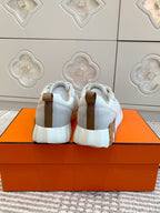 HERMES BOUNCING SNEAKER IN WHITE GRAPHIC MESH AND PASTEL GRAY SUEDE