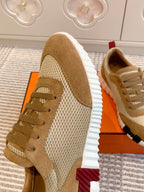 HERMES BOUNCING SNEAKER IN CIDER BROWN GRAPHIC MESH AND SUEDE