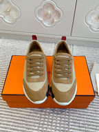 HERMES BOUNCING SNEAKER IN CIDER BROWN GRAPHIC MESH AND SUEDE