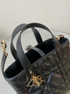 DIOR MINI TOUJOURS BUCKET BAG 18 IN BLACK CANNAGE CALFSKIN