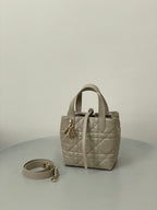 DIOR MINI TOUJOURS BUCKET BAG 18 IN BEIGE CANNAGE CALFSKIN