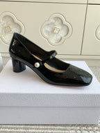 DIOR PEARL JOLIE MARY JANE PUMPS IN BLACK CALFSKIN