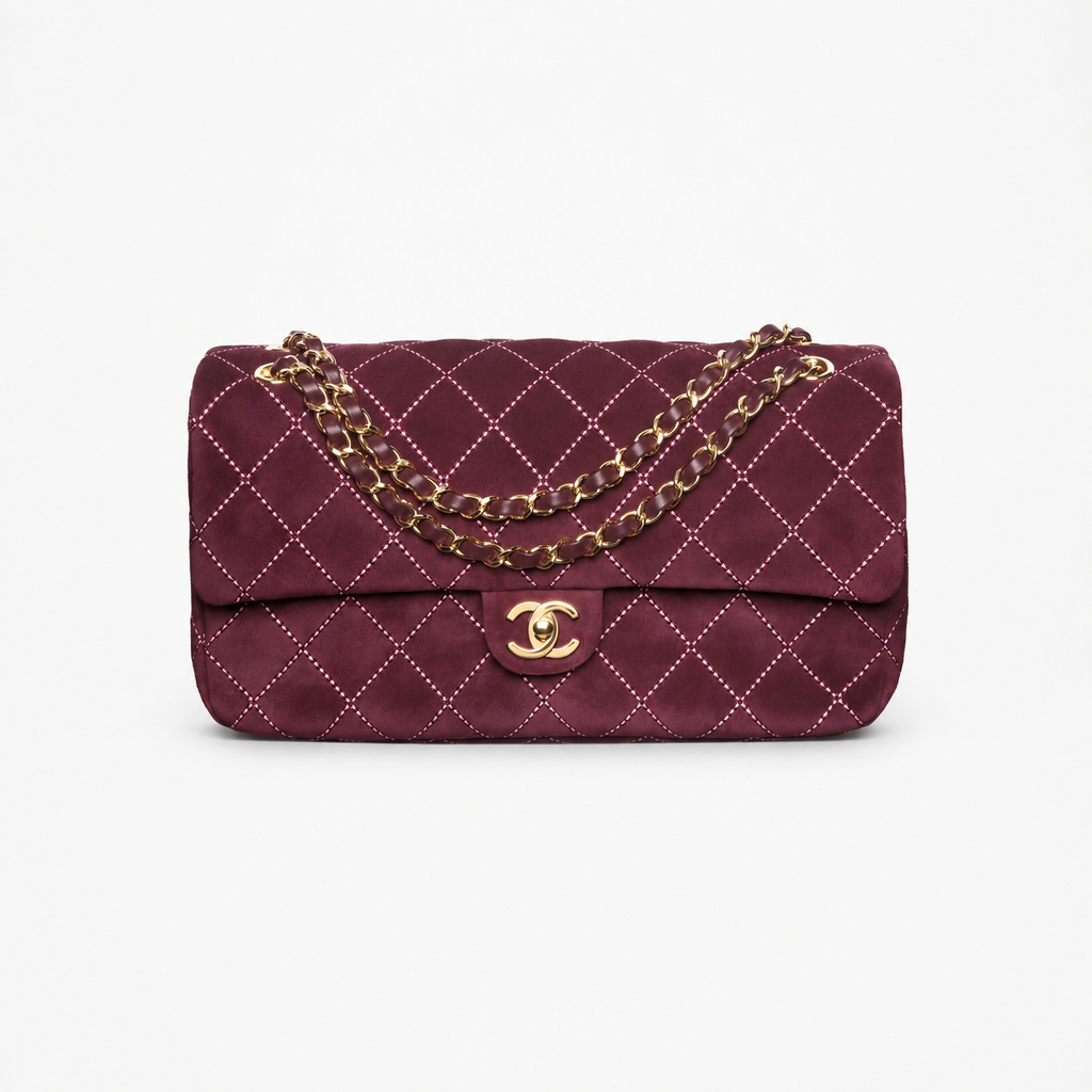 Chanel Maxi Flap Bag Burgundy | Suede Calfskin & Gold-Tone Metal