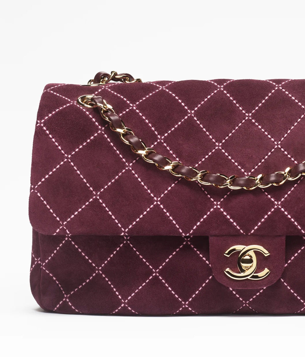 Chanel Maxi Flap Bag Burgundy | Suede Calfskin & Gold-Tone Metal