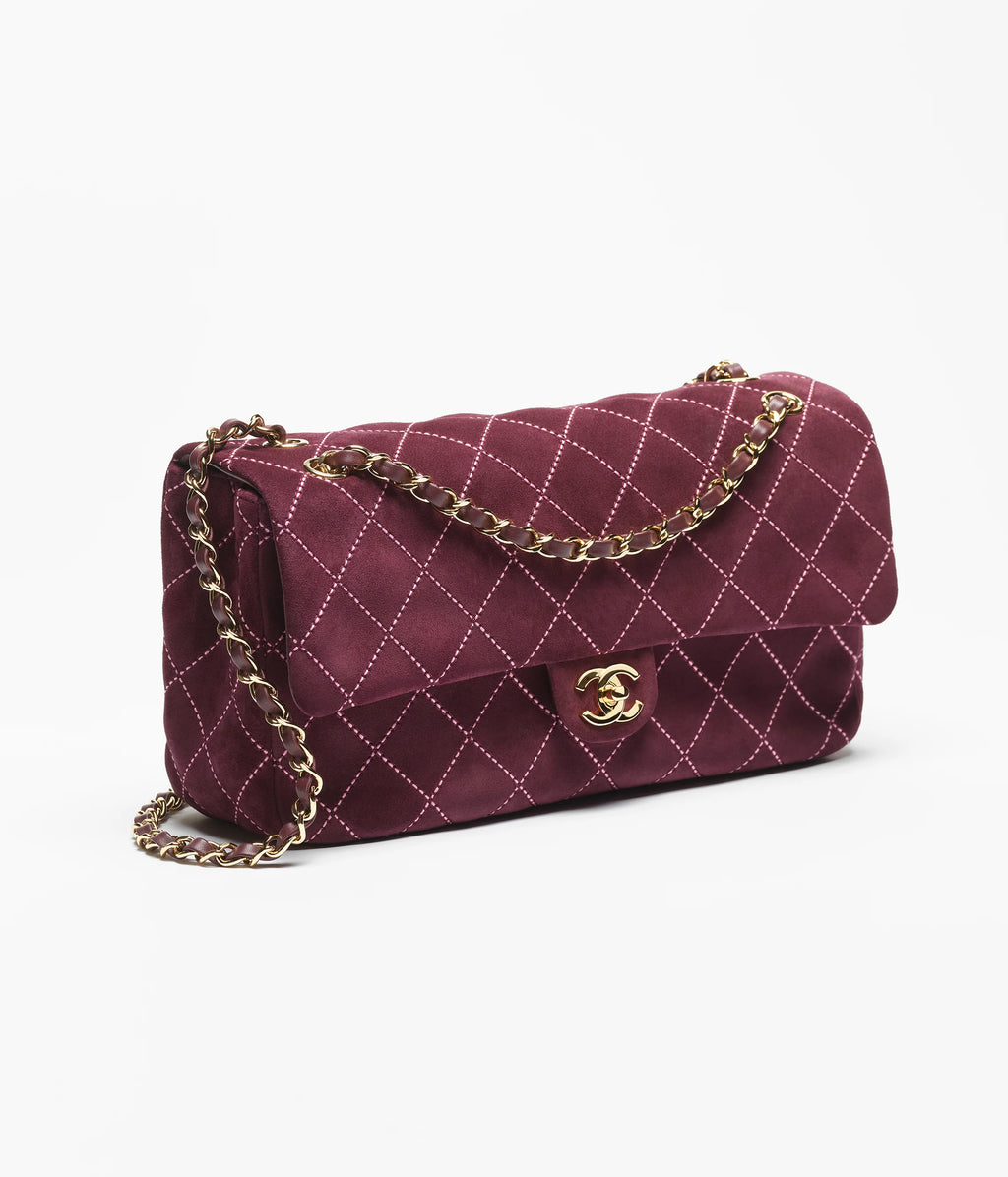 Chanel Maxi Flap Bag Burgundy | Suede Calfskin & Gold-Tone Metal