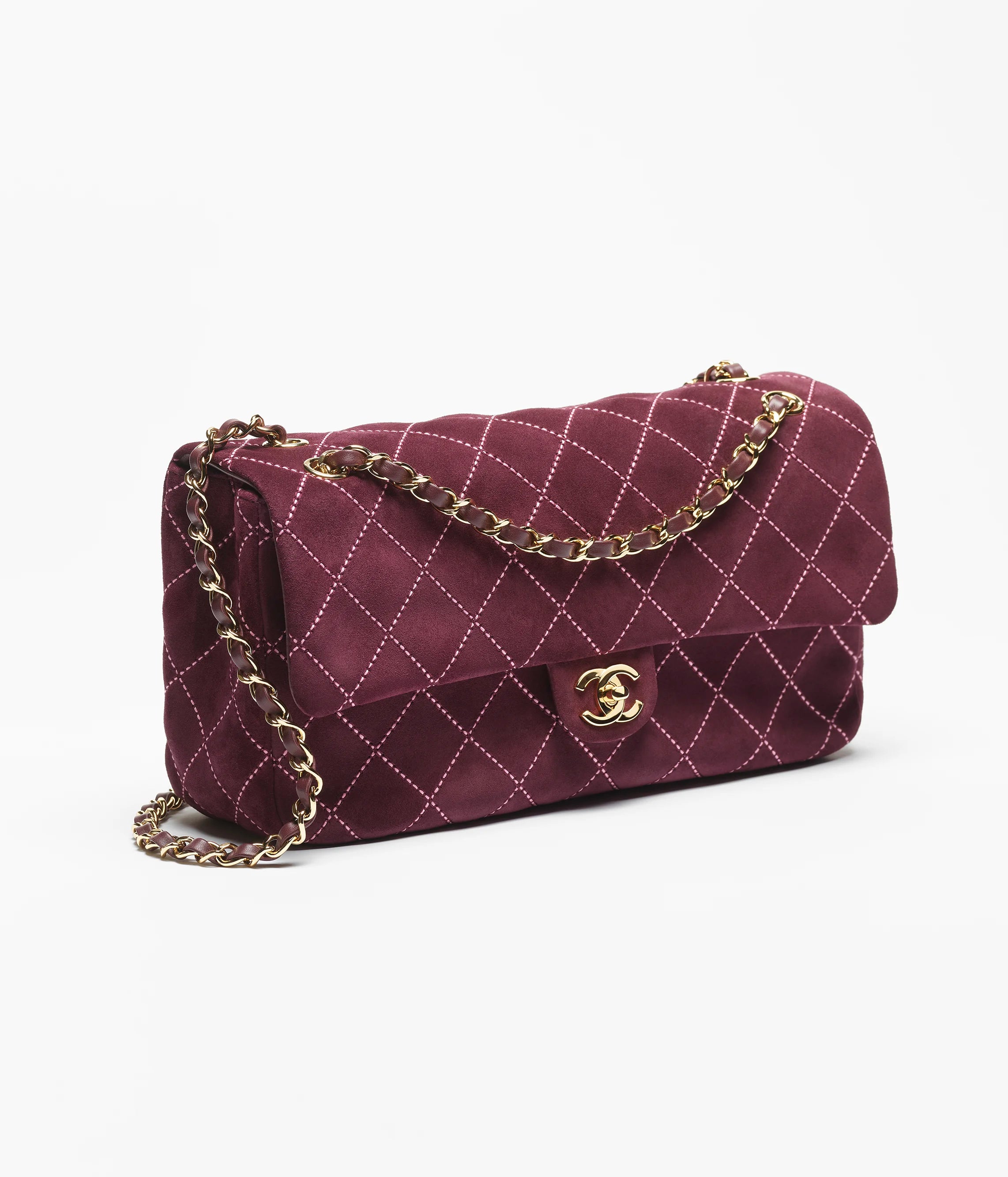 Chanel Maxi Flap Bag Burgundy | Suede Calfskin & Gold-Tone Metal
