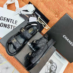 CHANEL dad sandals black leather