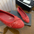 CHANEL BALLET FLATS RED QUILTED LAMBSKIN